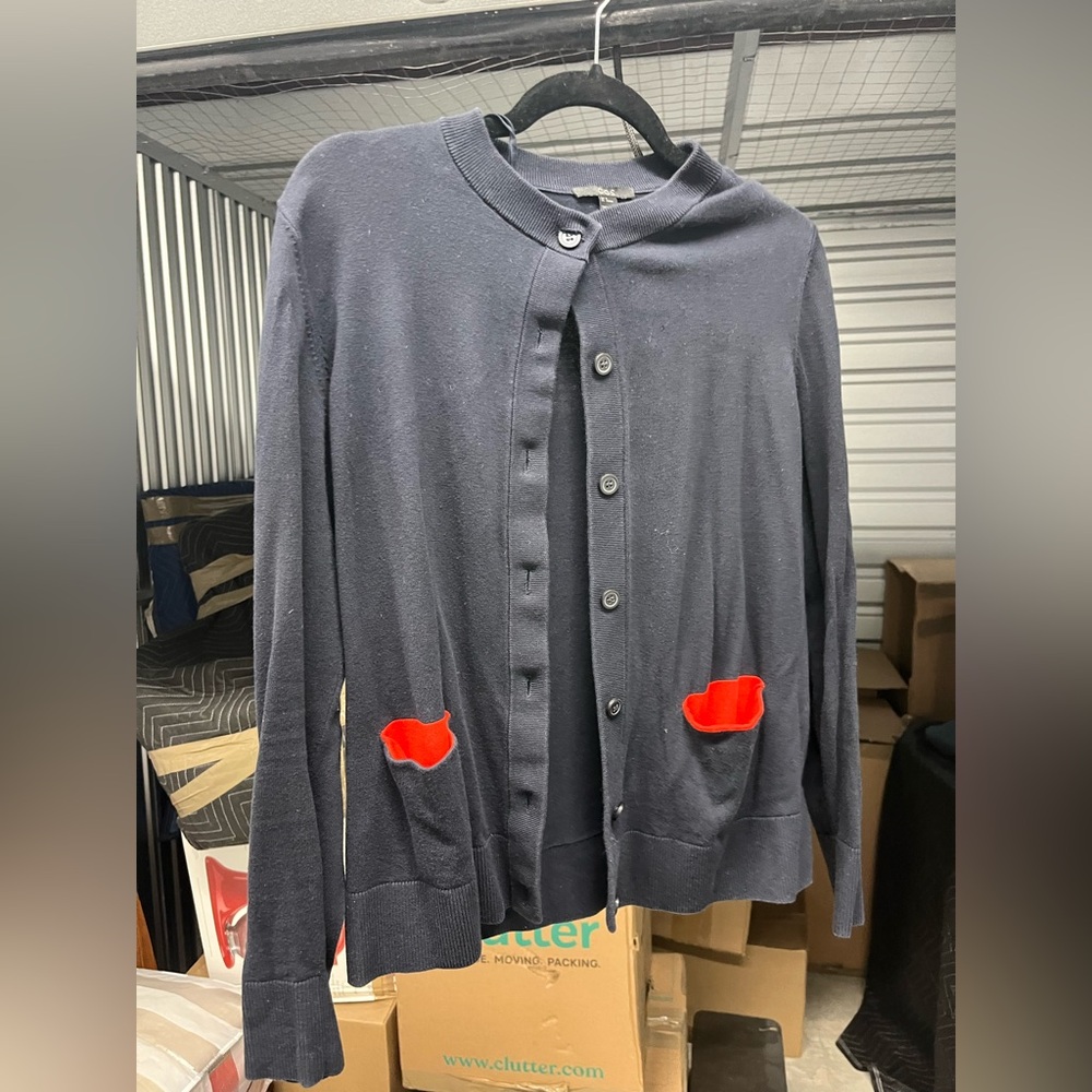 COS Navy Cardigan with pop of red pockets